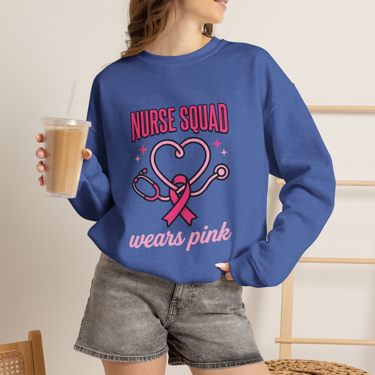 Crewneck Sweatshirt | Nurse Squad Wears Pink | Breast Cancer Awareness Nurse Pullover