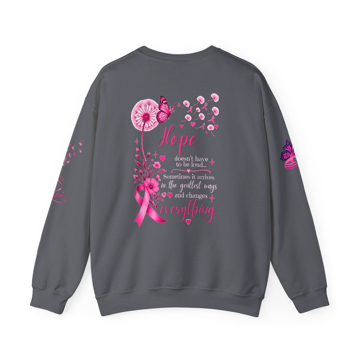 Hope Doesn't Have to Be Loud Sweatshirt | Breast Cancer Awareness Pink Ribbon Crewneck | Inspirational Gift for Survivors, Fighters & Supporters