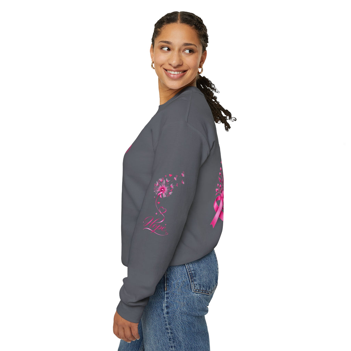 Hope Doesn't Have to Be Loud Sweatshirt | Breast Cancer Awareness Pink Ribbon Crewneck | Inspirational Gift for Survivors, Fighters & Supporters