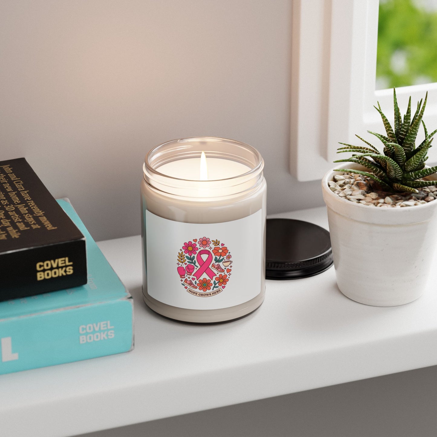 Breast Cancer Awareness Ribbon Candle | Scented Soy 9oz, Pink Floral Support