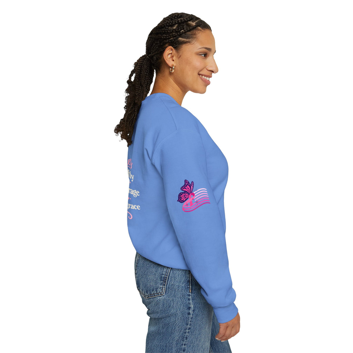 In This House We Wear Pink Crewneck Sweatshirt | Breast Cancer Awareness, Faith & Hope