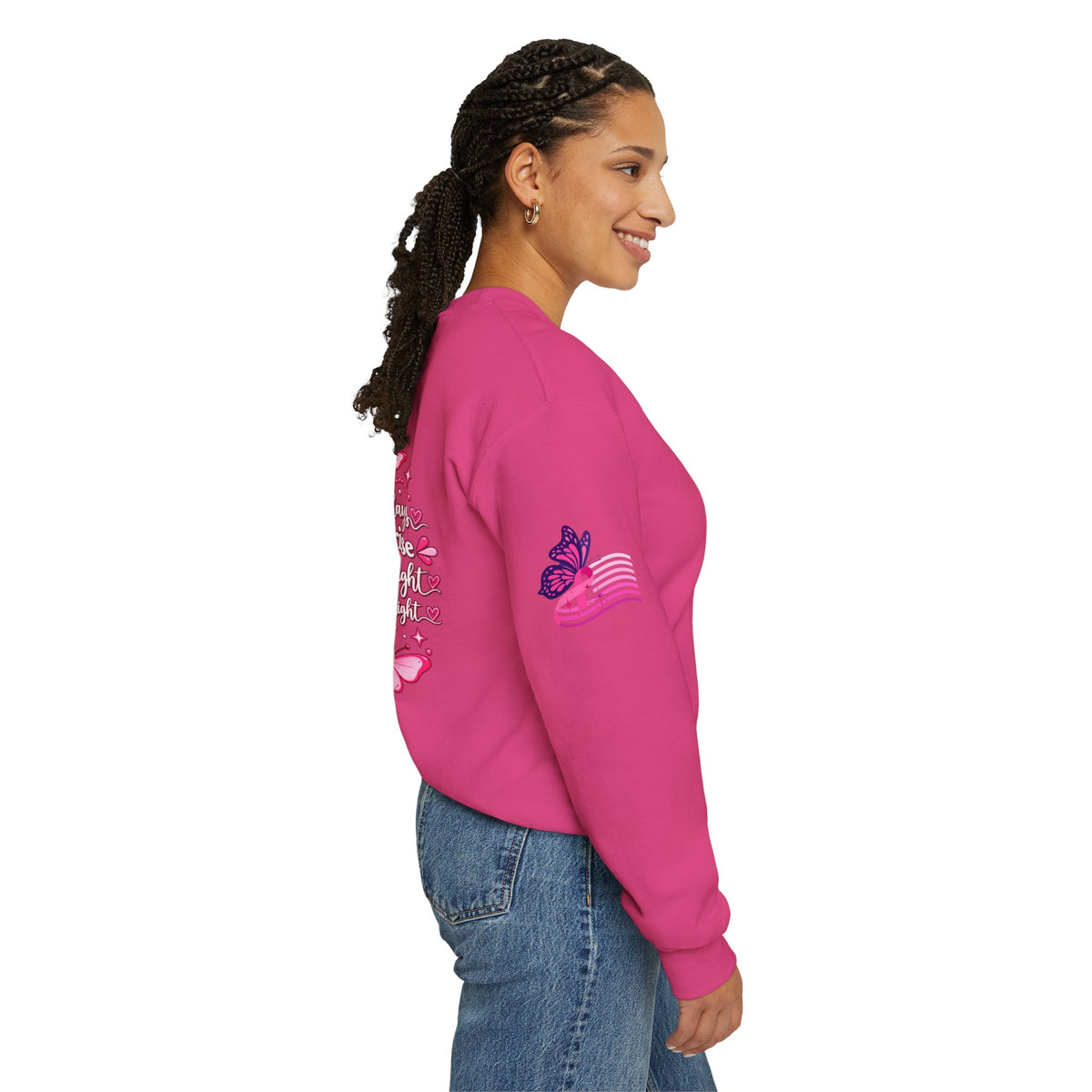 Pink Ribbon Butterfly Crewneck Sweatshirt | Breast Cancer Awareness