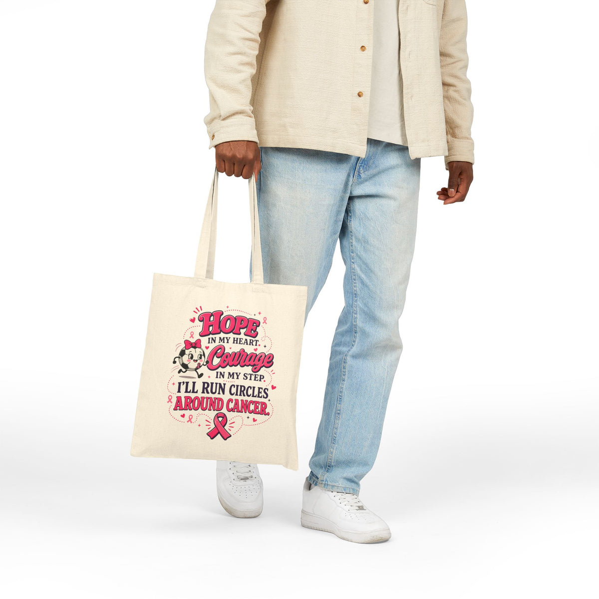 Kick Cancer Breast Cancer Awareness Tote | Pink Ribbon Cotton Canvas