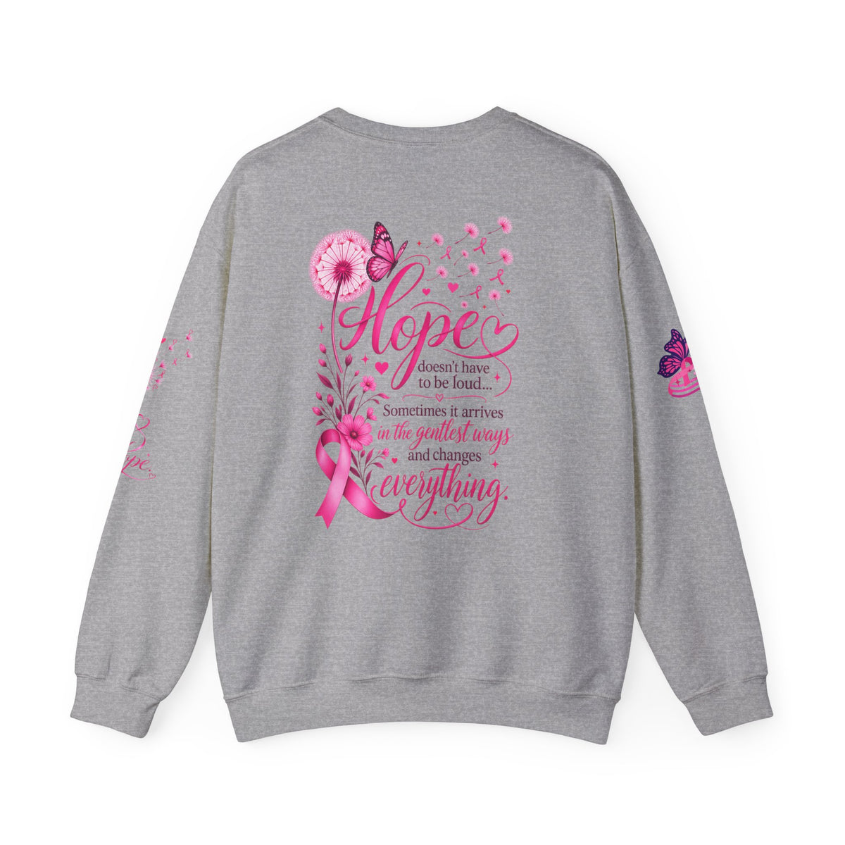 Hope Doesn't Have to Be Loud Sweatshirt | Breast Cancer Awareness Pink Ribbon Crewneck | Inspirational Gift for Survivors, Fighters & Supporters