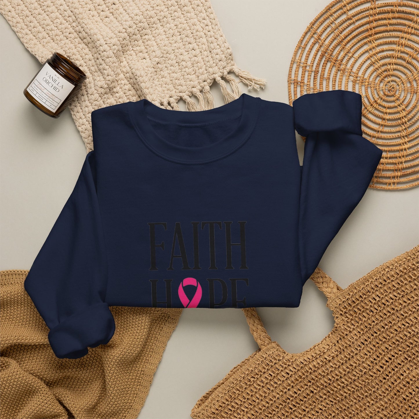 Faith Hope Love Ribbon Sweatshirt | Breast Cancer Awareness, Pink Ribbon