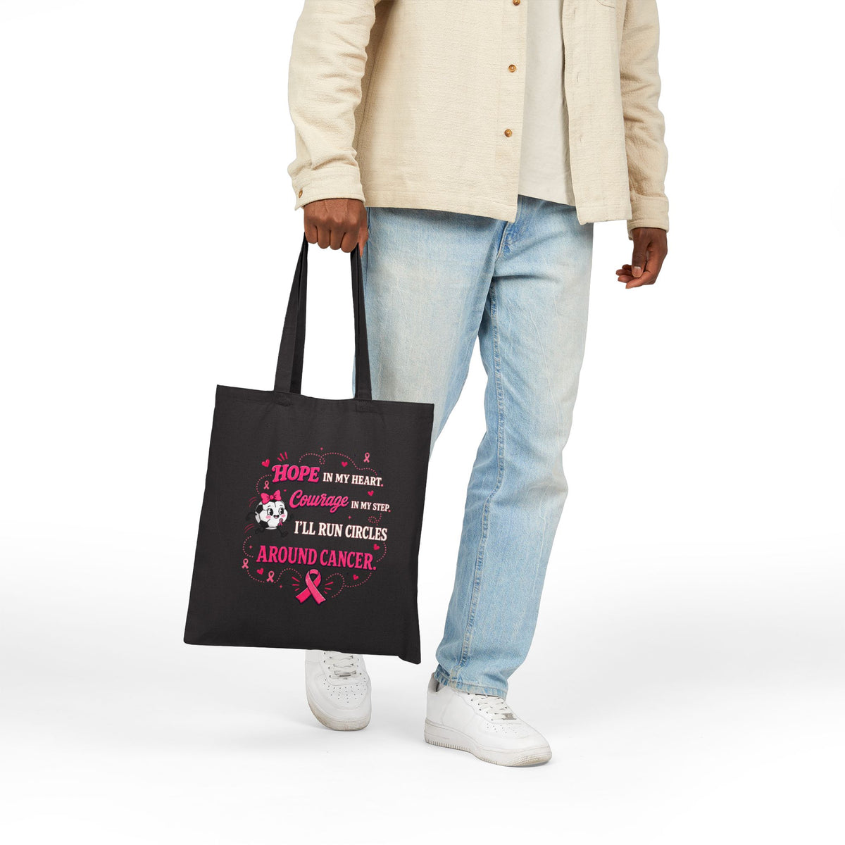 Kick Cancer Breast Cancer Awareness Tote | Pink Ribbon Cotton Canvas
