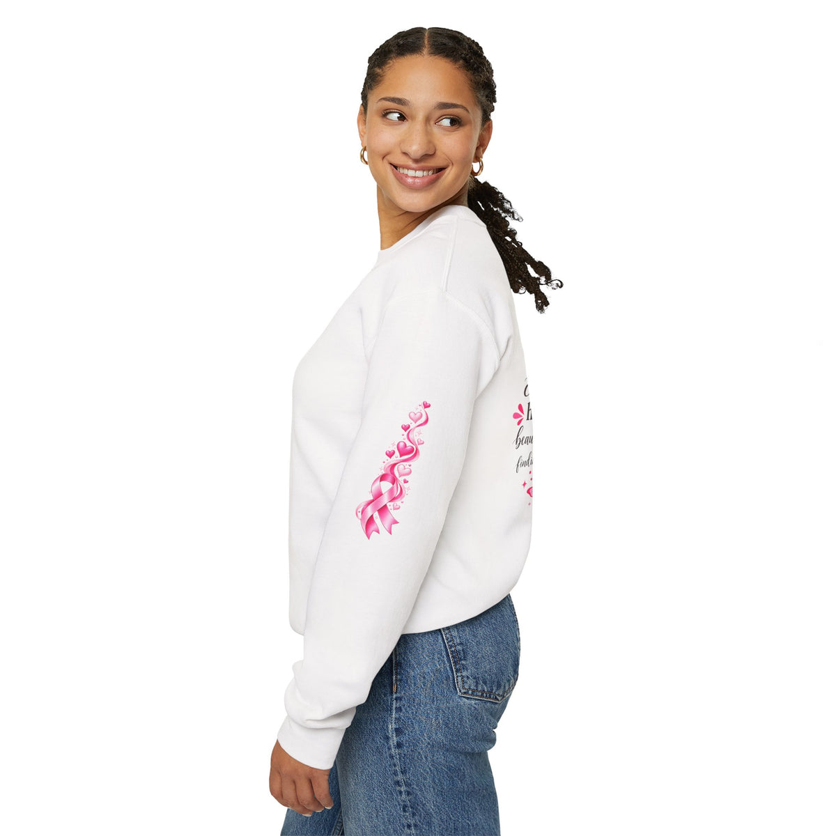 Pink Ribbon Butterfly Crewneck Sweatshirt | Breast Cancer Awareness