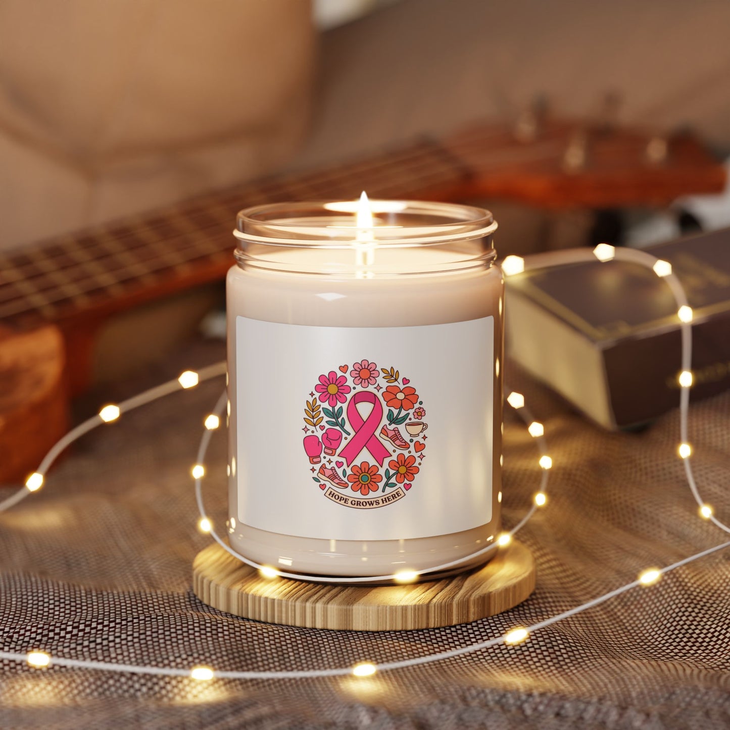 Breast Cancer Awareness Ribbon Candle | Scented Soy 9oz, Pink Floral Support