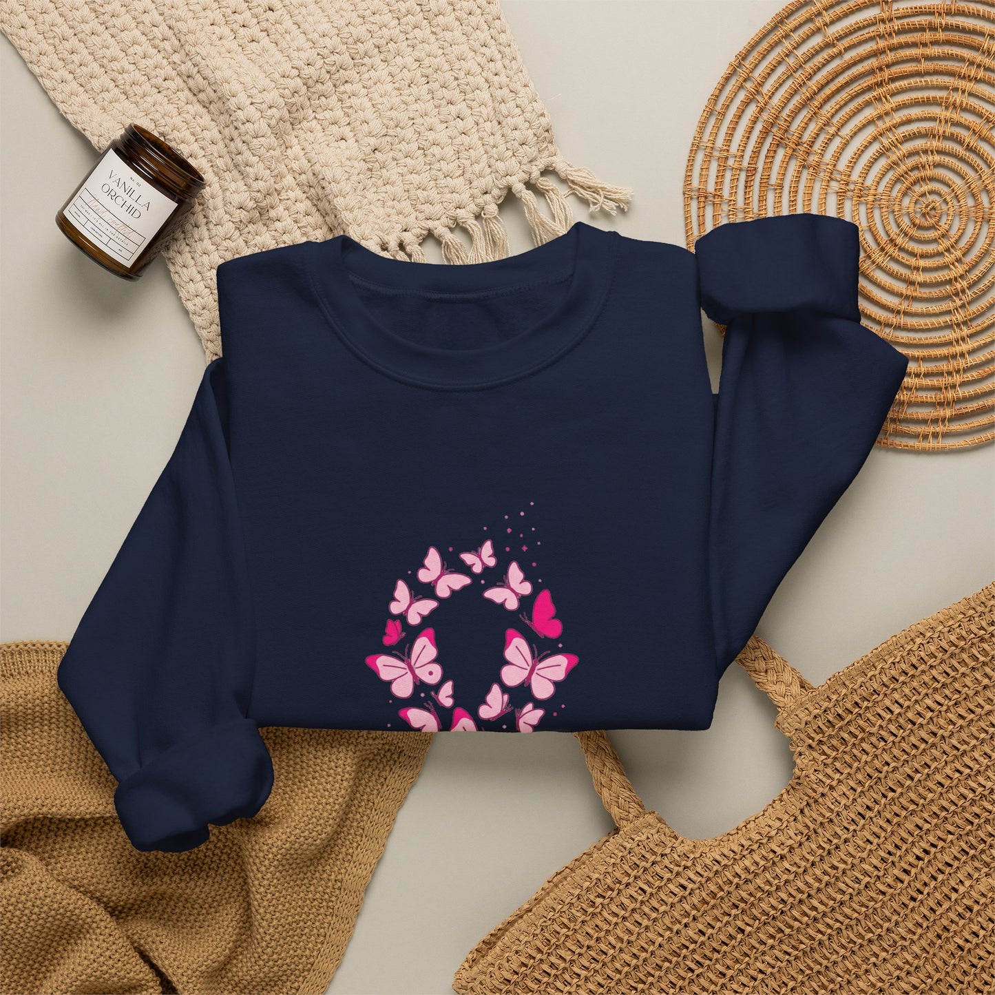Pink Ribbon Butterfly Crewneck Sweatshirt | Breast Cancer Awareness