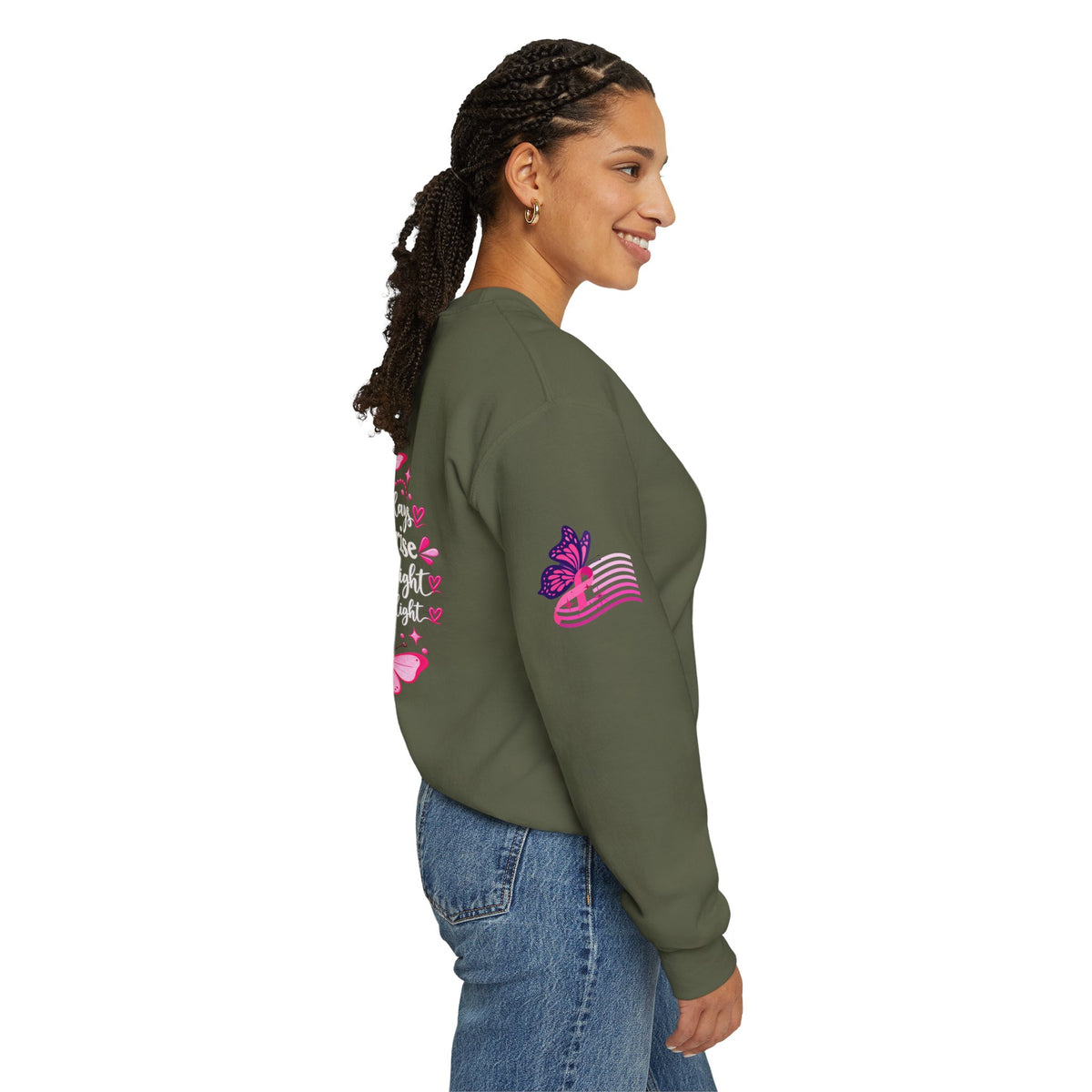 Pink Ribbon Butterfly Crewneck Sweatshirt | Breast Cancer Awareness