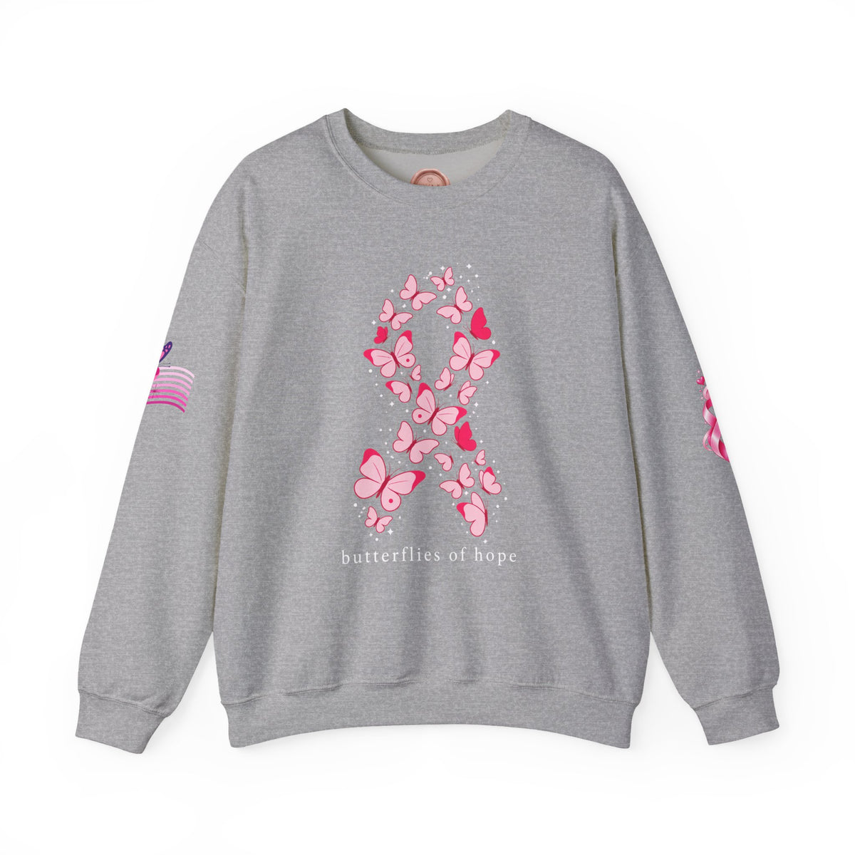 Pink Ribbon Butterfly Crewneck Sweatshirt | Breast Cancer Awareness