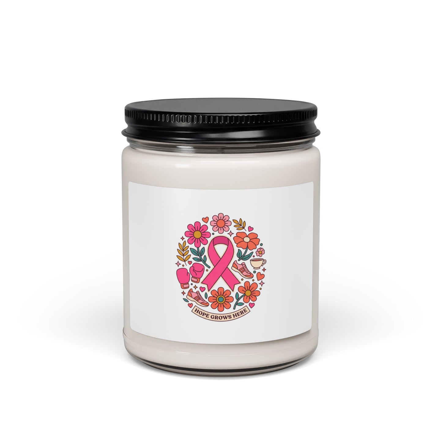 Breast Cancer Awareness Ribbon Candle | Scented Soy 9oz, Pink Floral Support