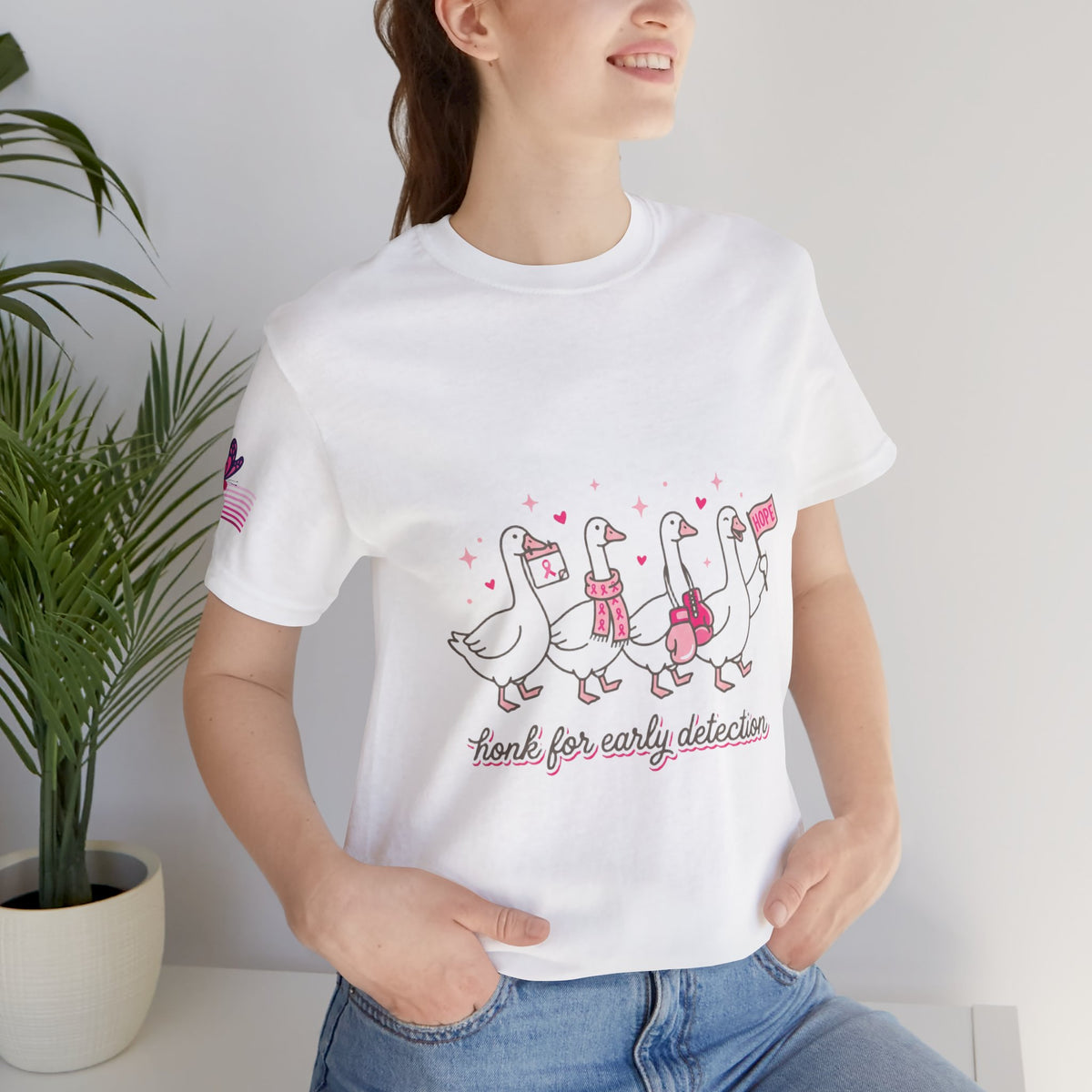 Think Pink Ribbon Geese T-Shirt | Breast Cancer Awareness, Survivor Support