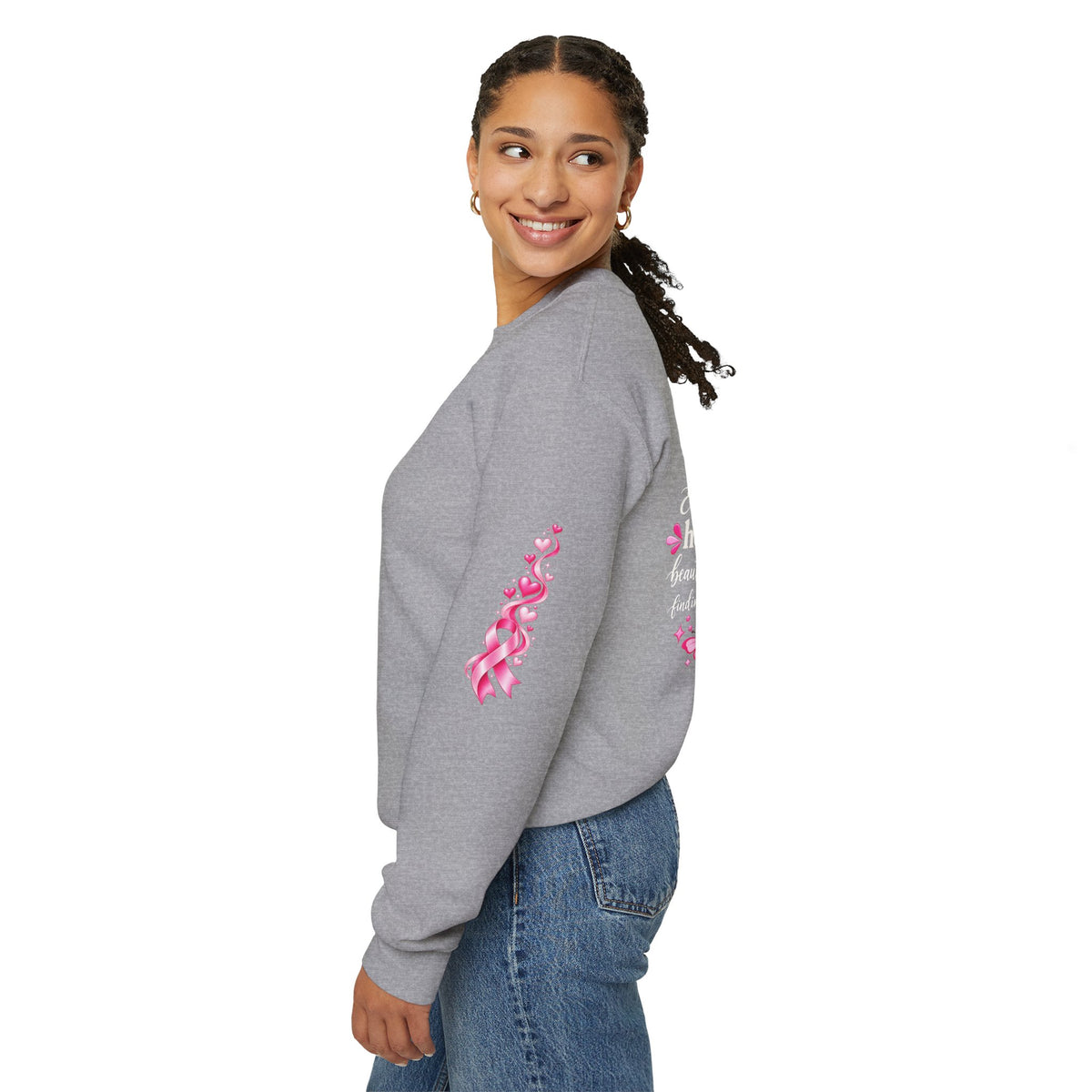 Pink Ribbon Butterfly Crewneck Sweatshirt | Breast Cancer Awareness