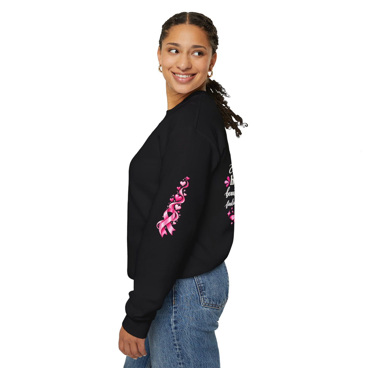 Pink Ribbon Butterfly Crewneck Sweatshirt | Breast Cancer Awareness