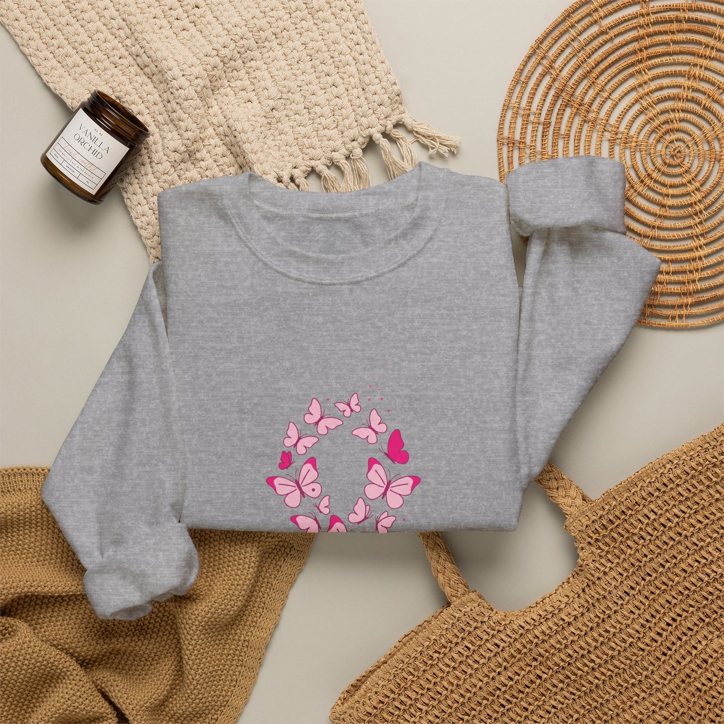 Pink Ribbon Butterfly Crewneck Sweatshirt | Breast Cancer Awareness