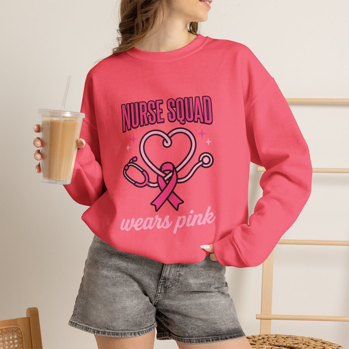 Crewneck Sweatshirt | Nurse Squad Wears Pink | Breast Cancer Awareness Nurse Pullover