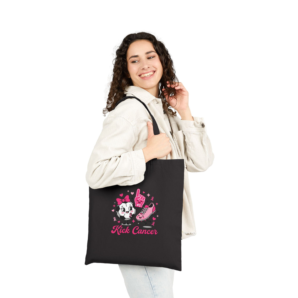 Kick Cancer Breast Cancer Awareness Tote | Pink Ribbon Cotton Canvas