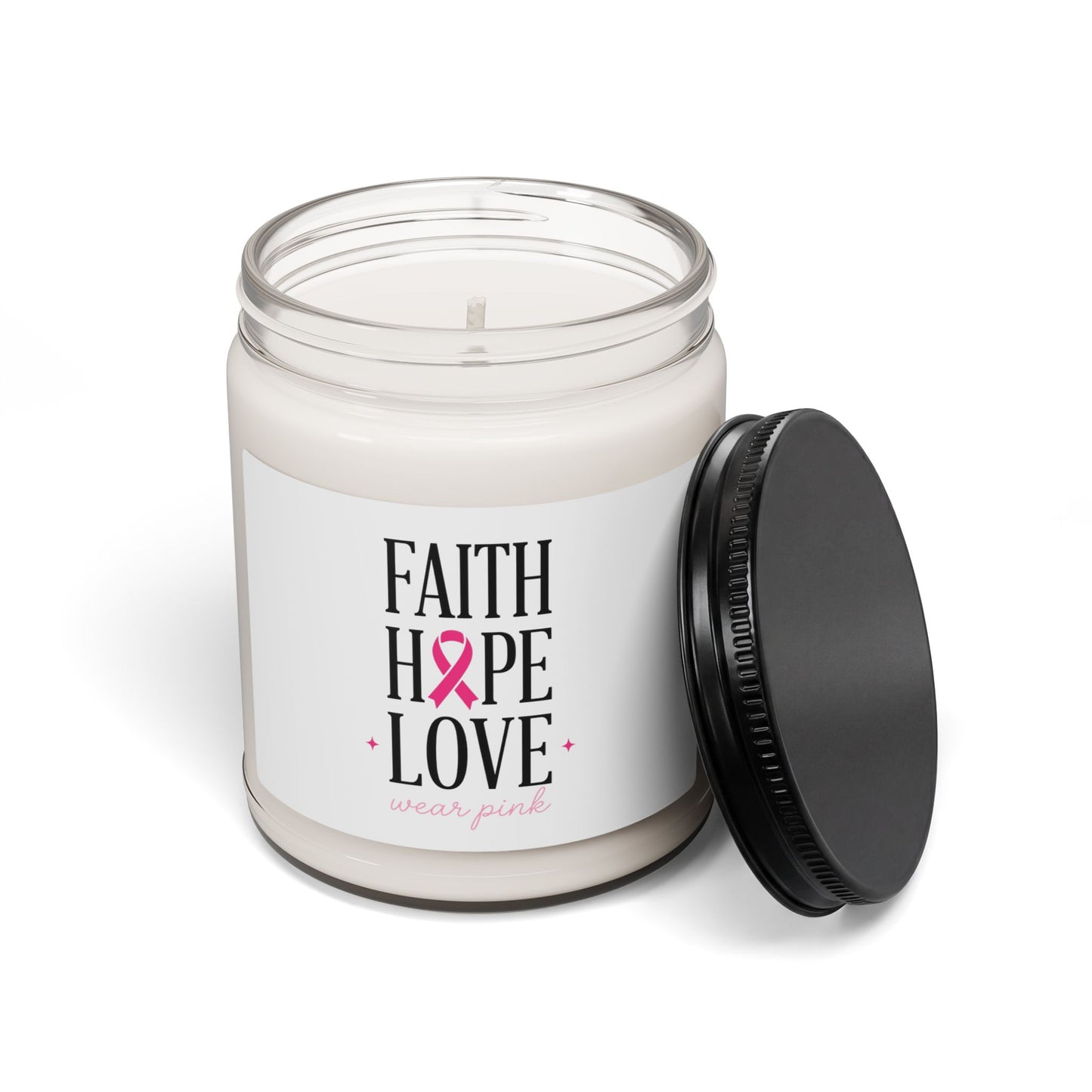 Faith Hope Love Pink Ribbon Soy Candle | Breast Cancer Awareness