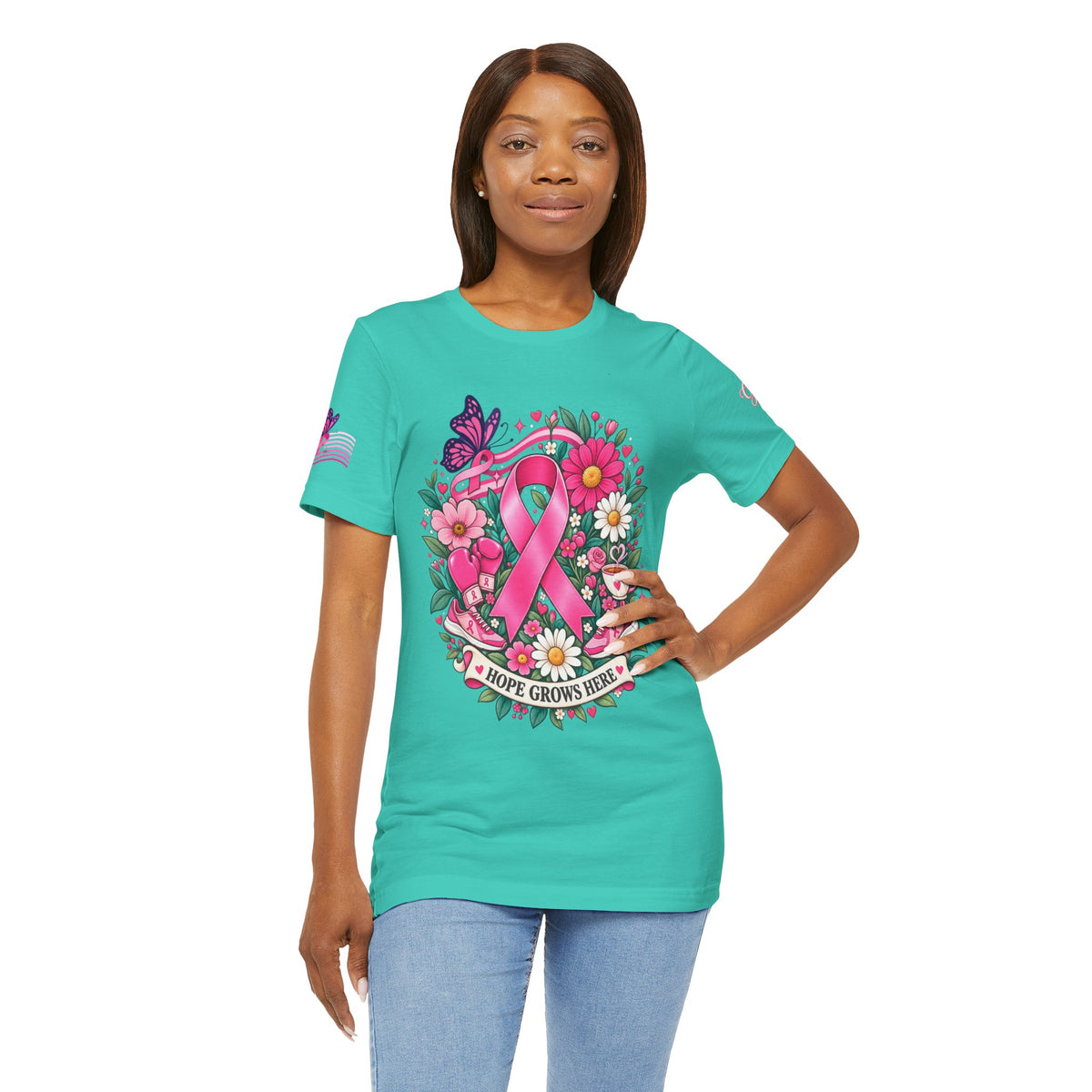 Hope Grows Here Ribbon Tee | Breast Cancer Awareness, Pink Floral
