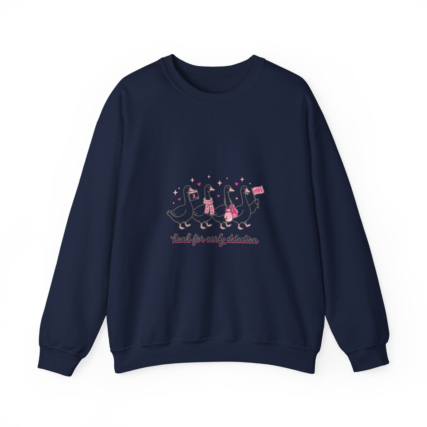 Cancer Awareness Ducks Crewneck Sweatshirt | Pink Ribbon, Supportive Typography