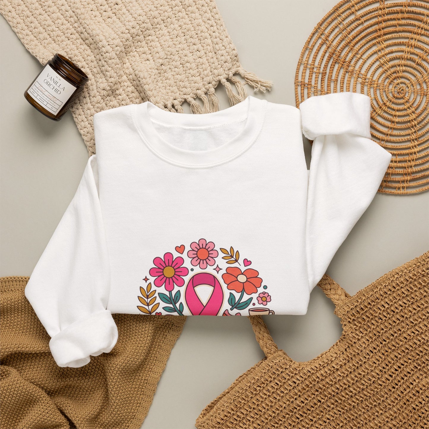 Pink Ribbon Floral Support Sweatshirt | Breast Cancer Awareness