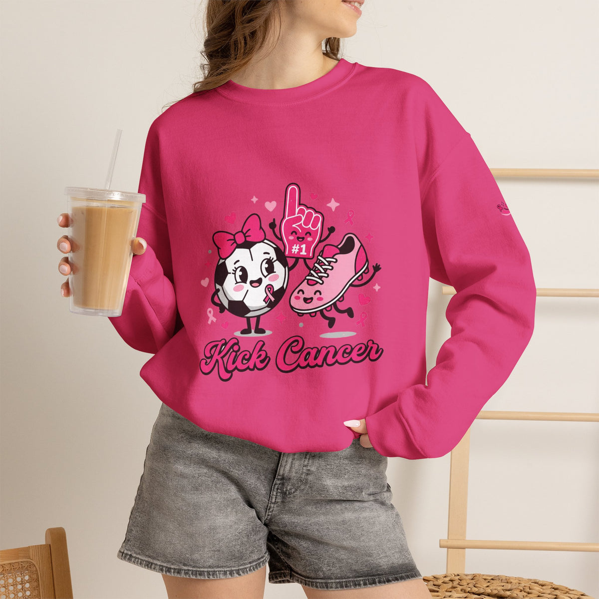 Kick Cancer Crewneck Sweatshirt | Breast Cancer Awareness, Pink Ribbon