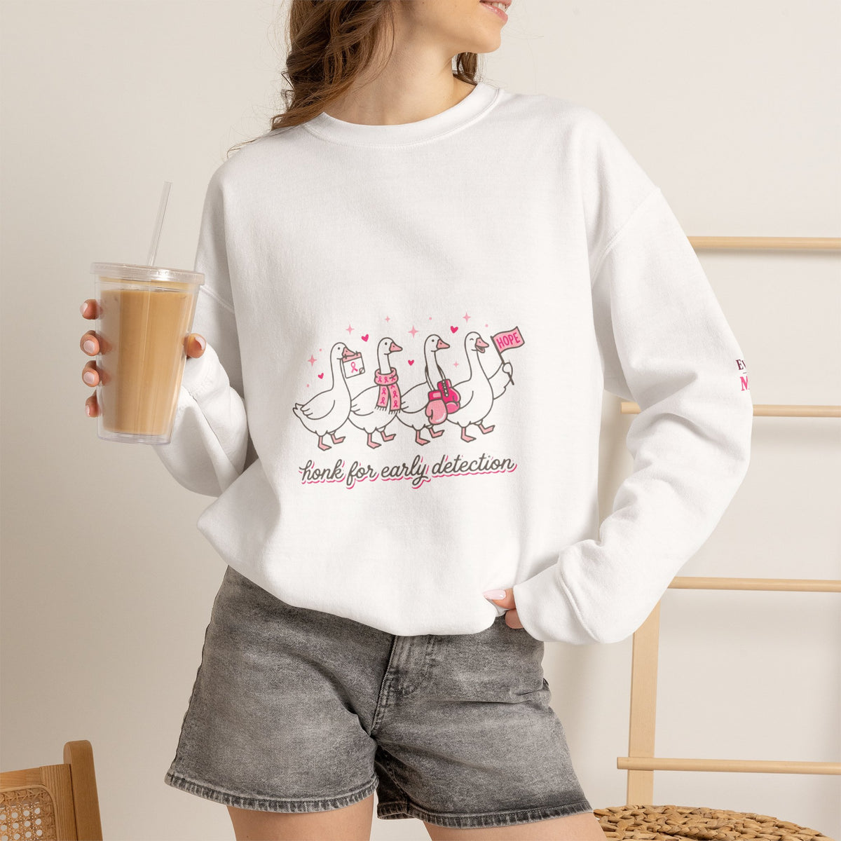 Breast Cancer Awareness Geese Crewneck Sweatshirt | Pink Ribbon
