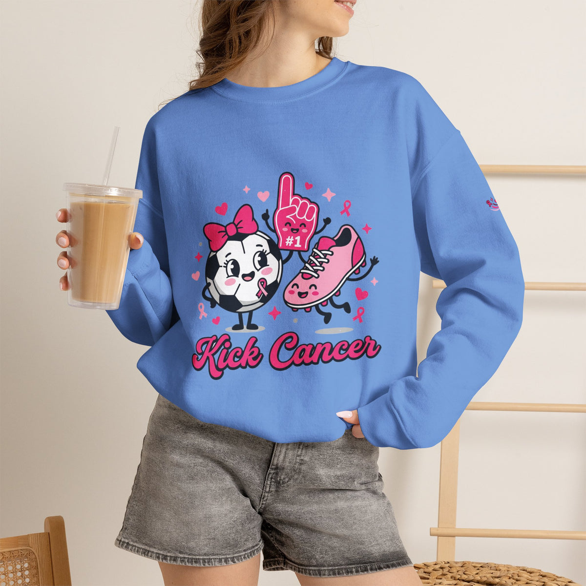 Kick Cancer Crewneck Sweatshirt | Breast Cancer Awareness, Pink Ribbon