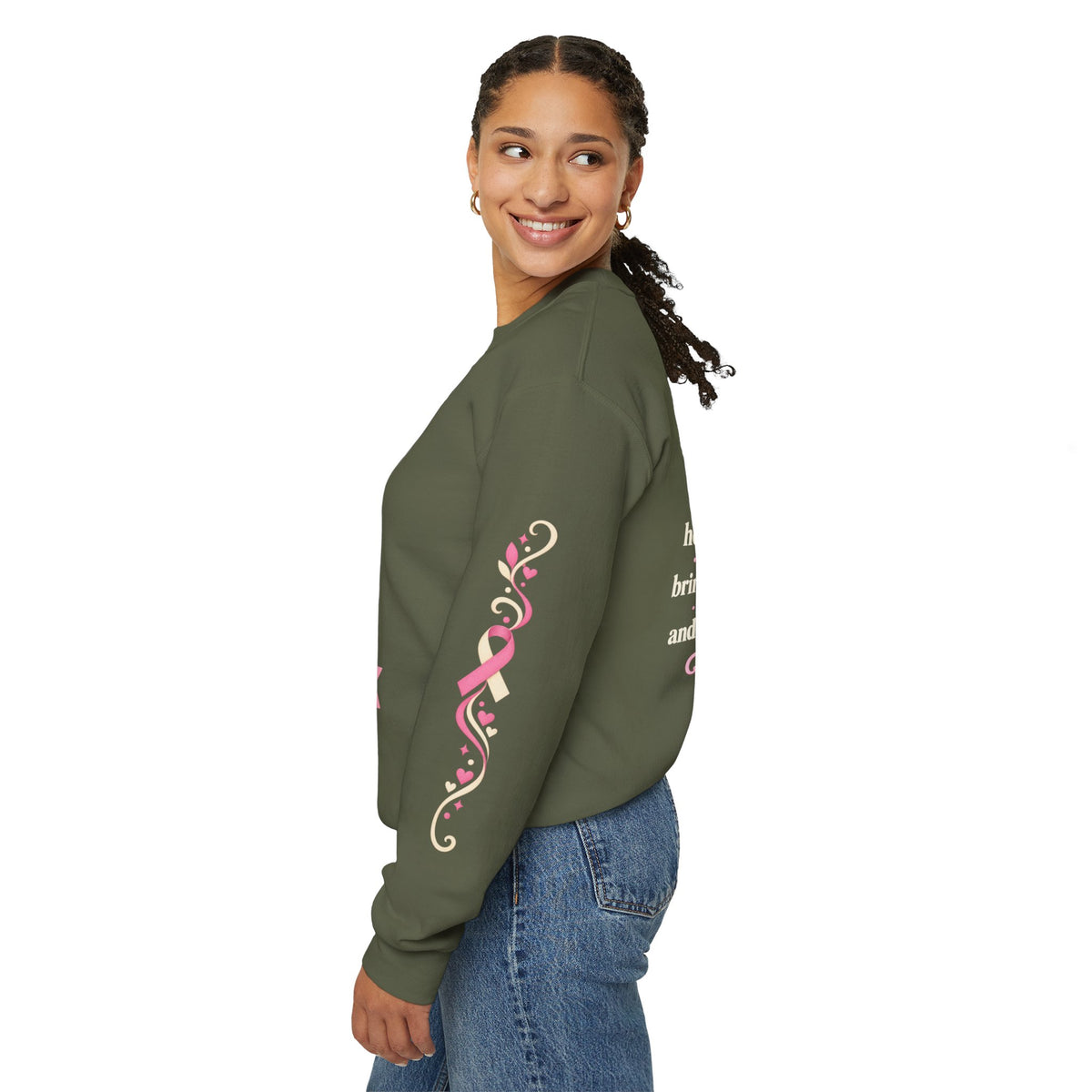In This House We Wear Pink Crewneck Sweatshirt | Breast Cancer Awareness, Faith & Hope