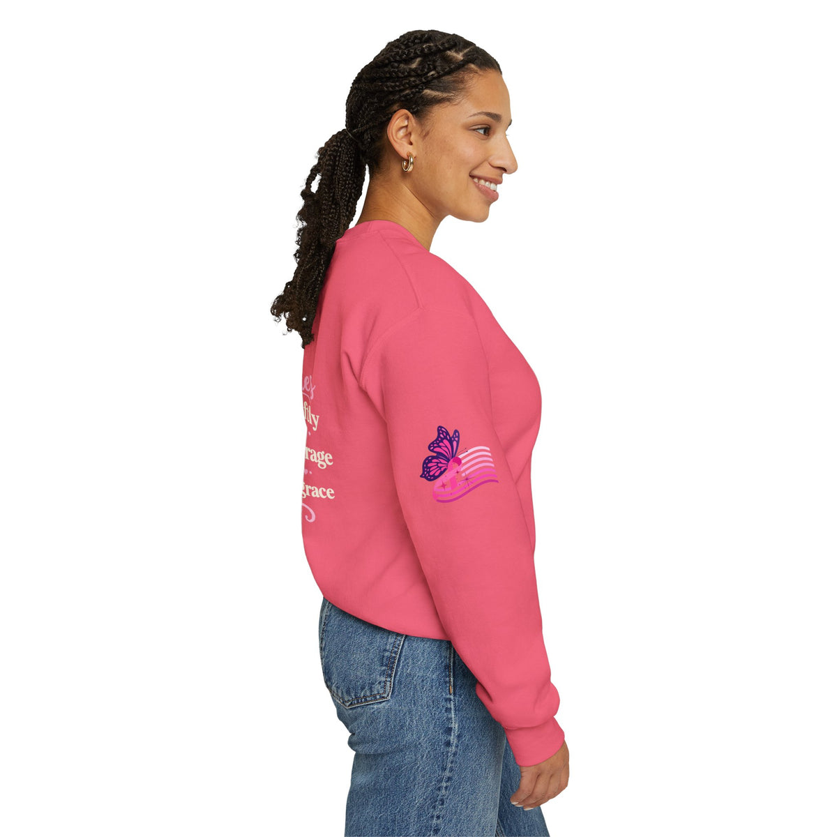 In This House We Wear Pink Crewneck Sweatshirt | Breast Cancer Awareness, Faith & Hope
