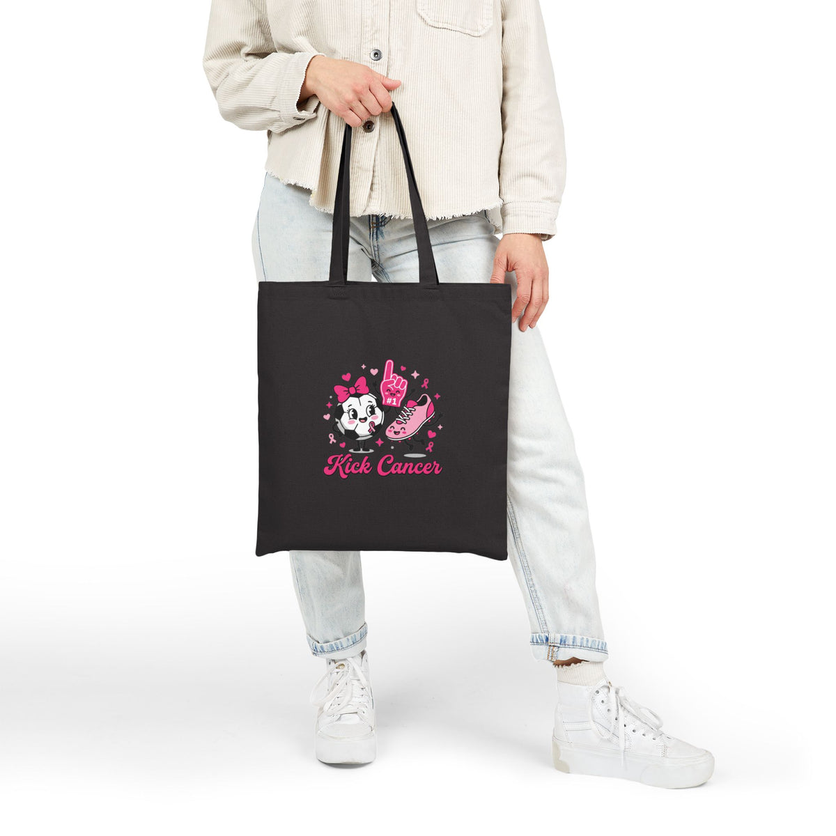 Kick Cancer Breast Cancer Awareness Tote | Pink Ribbon Cotton Canvas