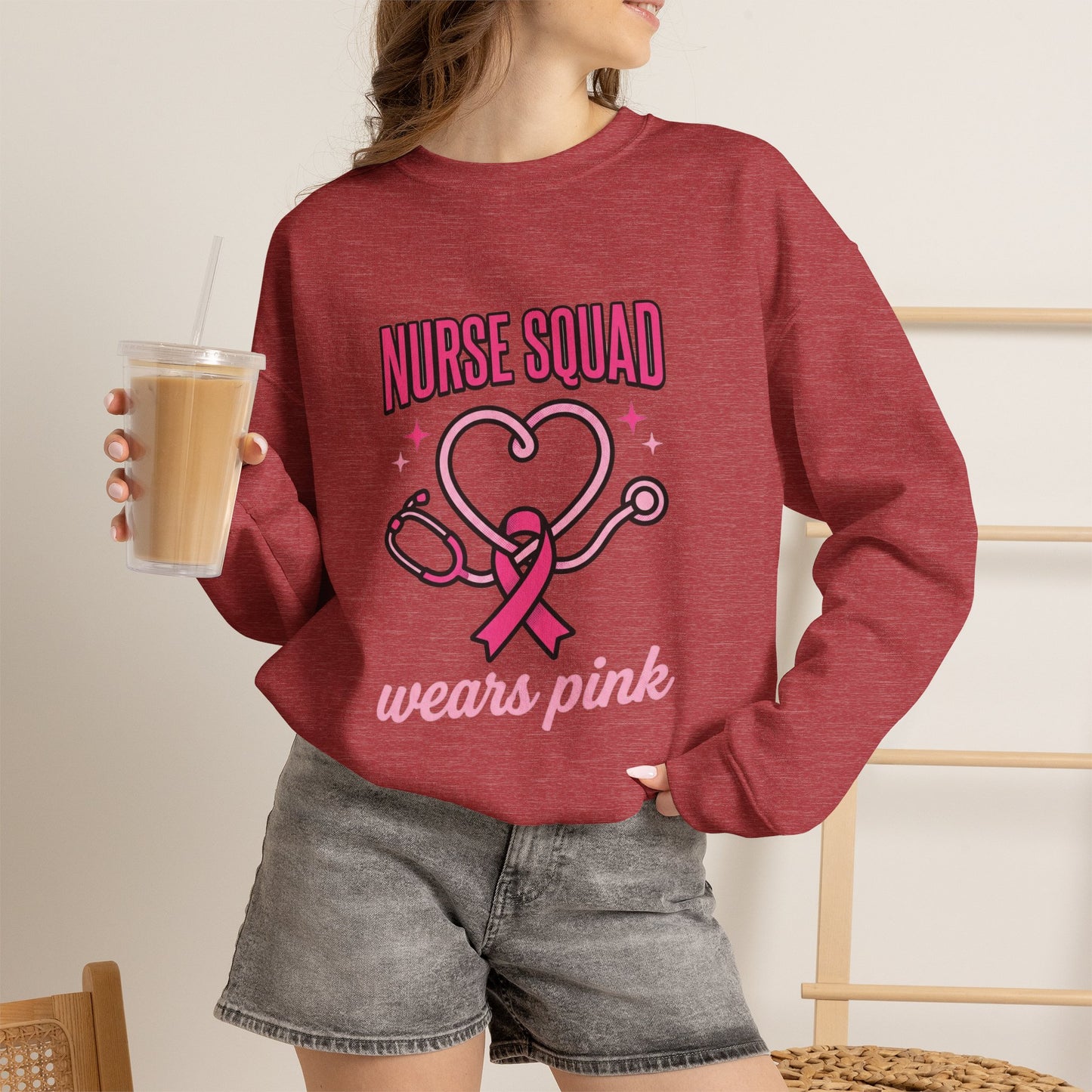Crewneck Sweatshirt | Nurse Squad Wears Pink | Breast Cancer Awareness Nurse Pullover