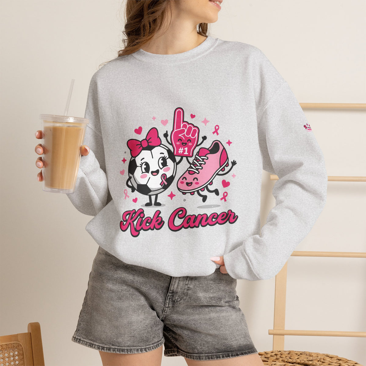 Kick Cancer Crewneck Sweatshirt | Breast Cancer Awareness, Pink Ribbon