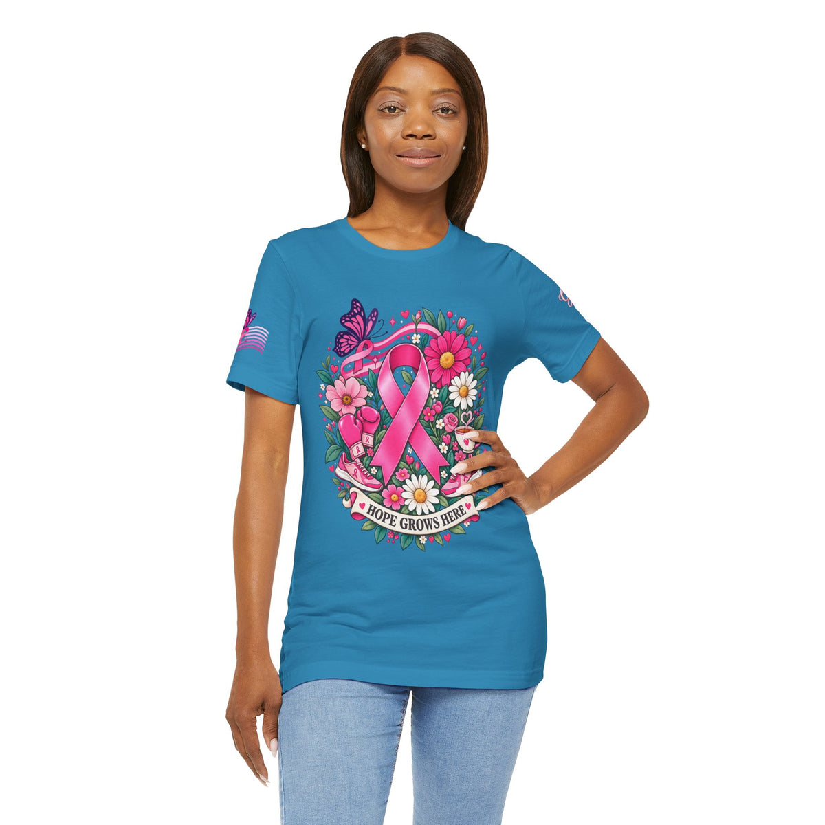 Hope Grows Here Ribbon Tee | Breast Cancer Awareness, Pink Floral