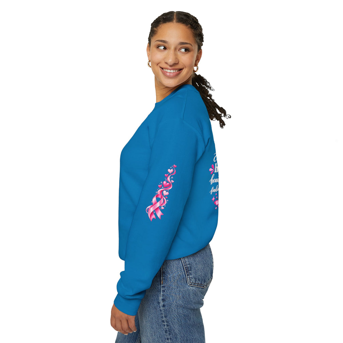 Pink Ribbon Butterfly Crewneck Sweatshirt | Breast Cancer Awareness