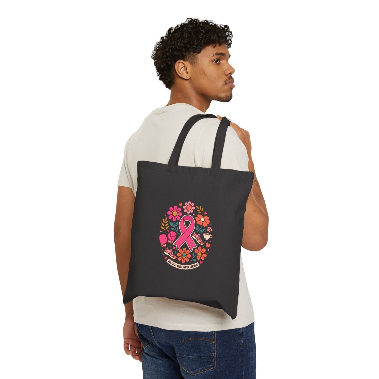 Pink Ribbon Floral Support Tote | Breast Cancer Awareness, Solidarity