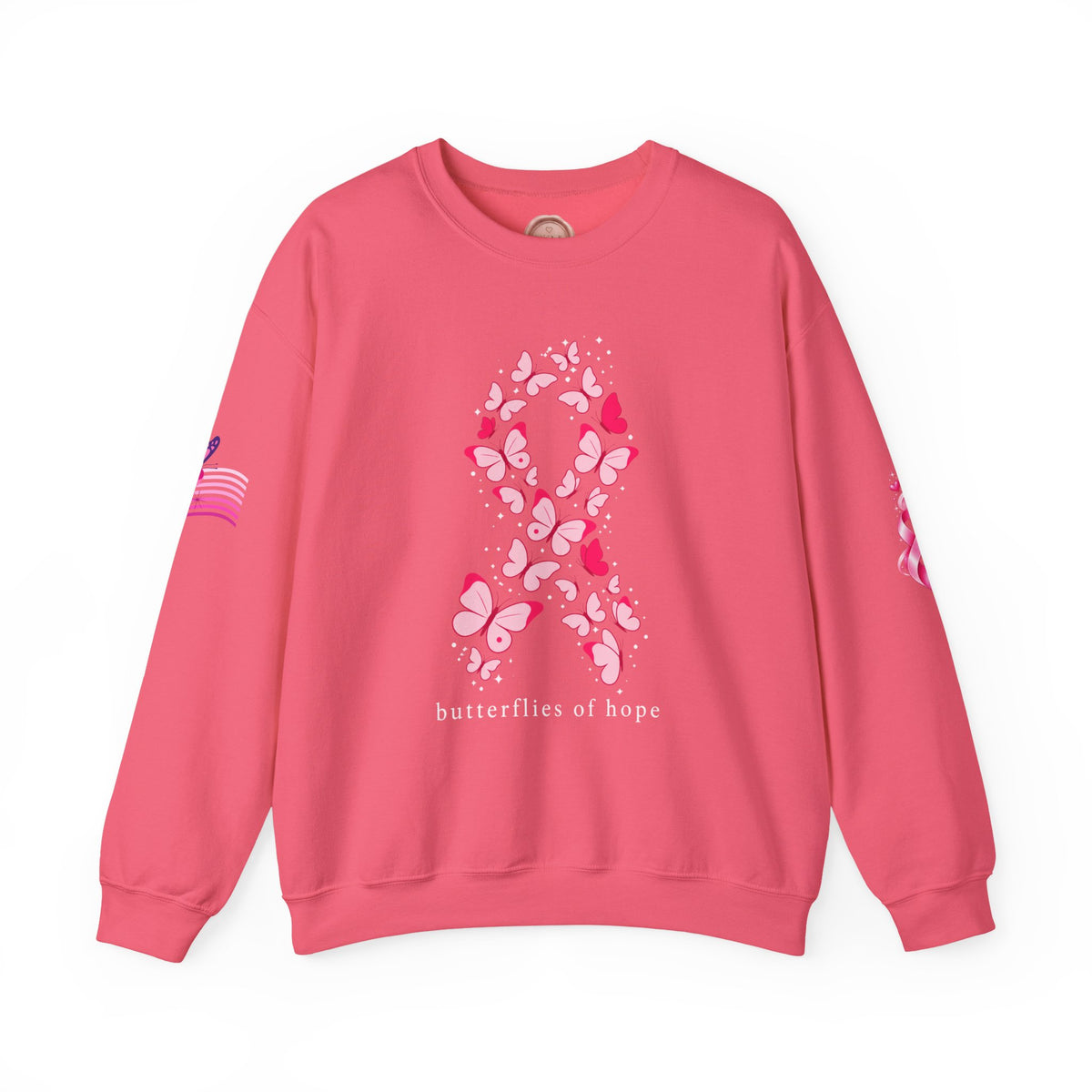 Pink Ribbon Butterfly Crewneck Sweatshirt | Breast Cancer Awareness