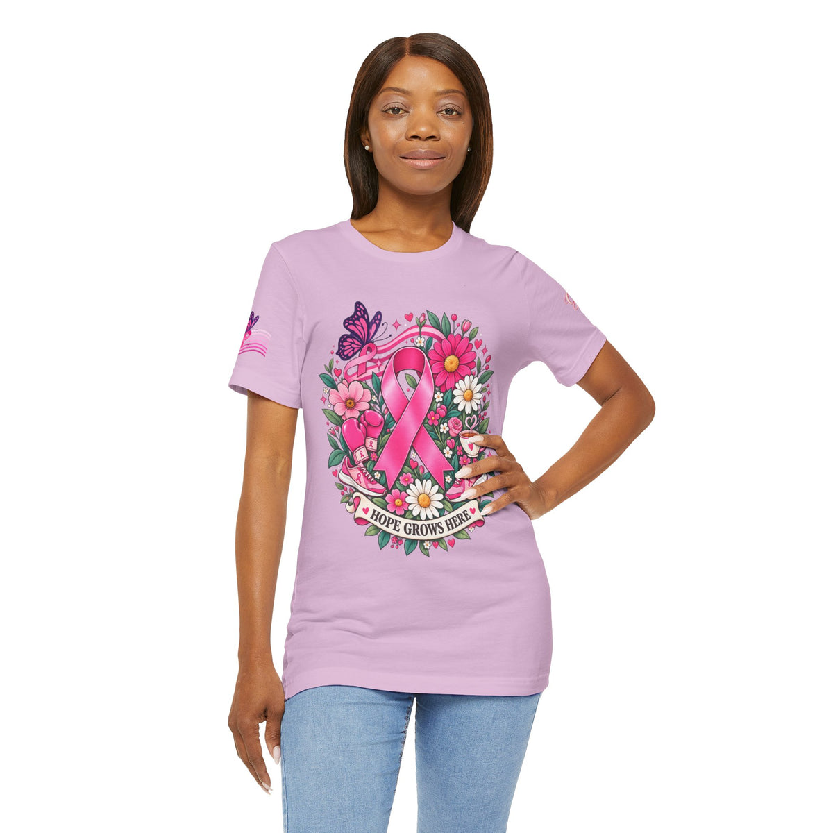 Hope Grows Here Ribbon Tee | Breast Cancer Awareness, Pink Floral