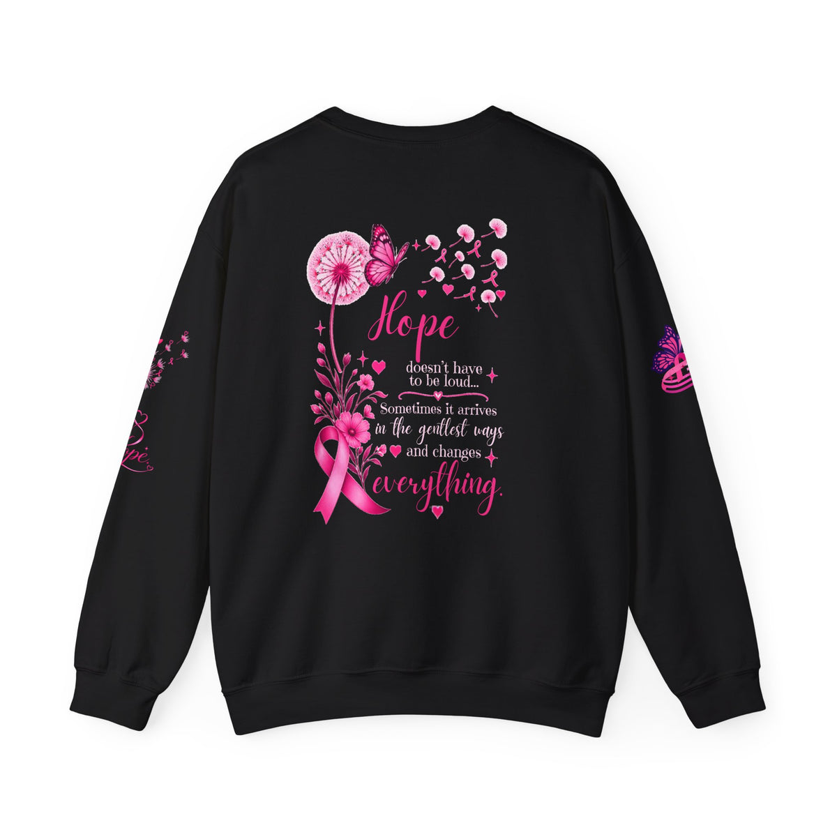 Hope Doesn't Have to Be Loud Sweatshirt | Breast Cancer Awareness Pink Ribbon Crewneck | Inspirational Gift for Survivors, Fighters & Supporters