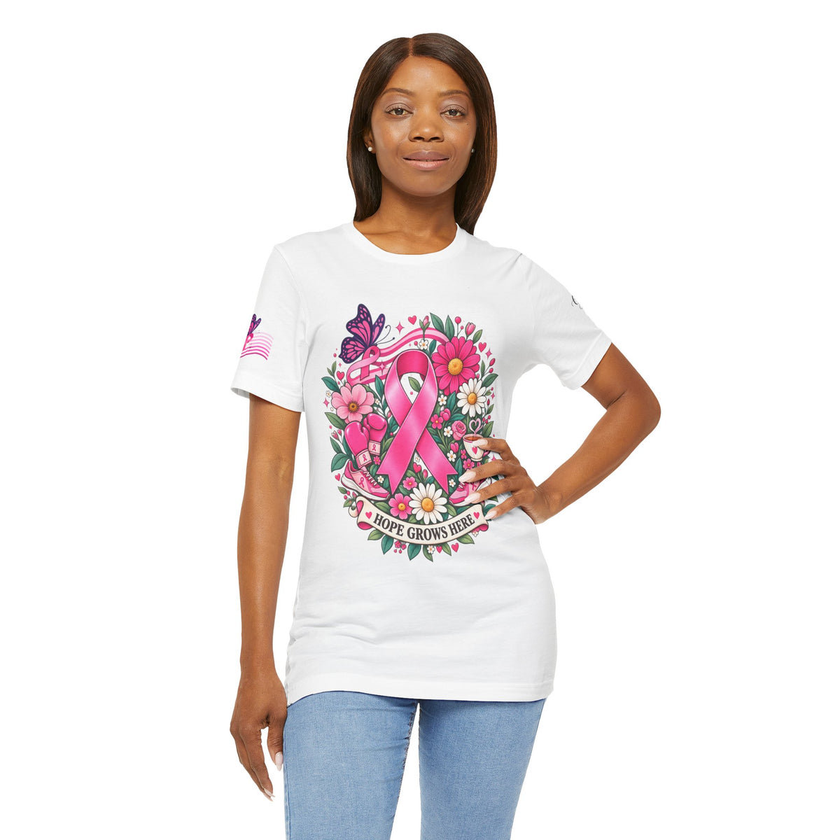 Hope Grows Here Ribbon Tee | Breast Cancer Awareness, Pink Floral