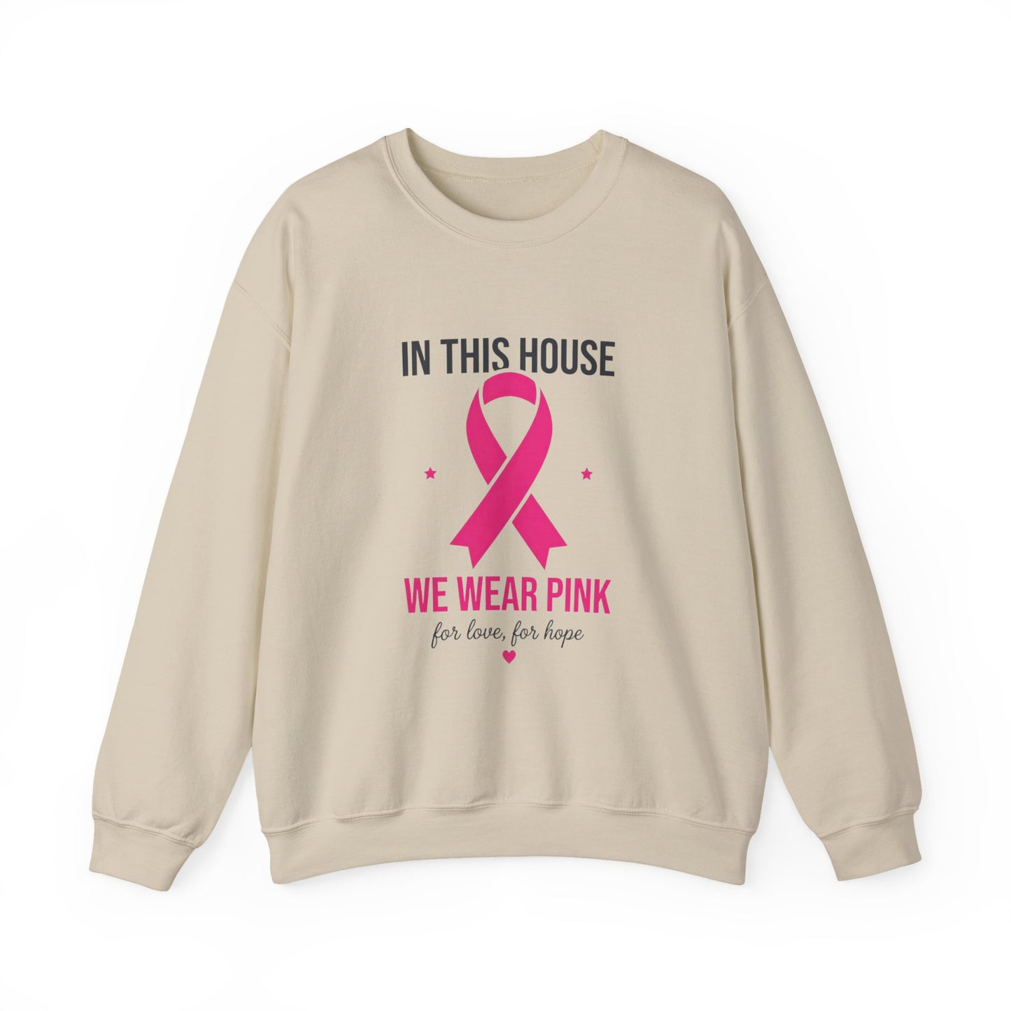 In This House We Wear Pink Crewneck Sweatshirt | Breast Cancer Awareness ribbon