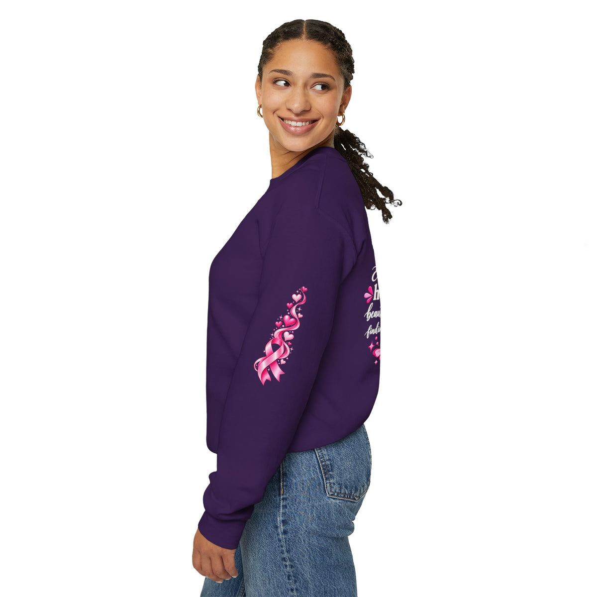 Pink Ribbon Butterfly Crewneck Sweatshirt | Breast Cancer Awareness