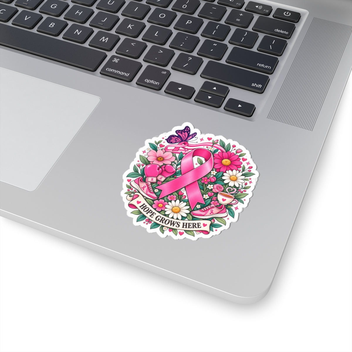 Hope Grows Here Sticker | Breast Cancer Awareness, Pink Ribbon Floral Design