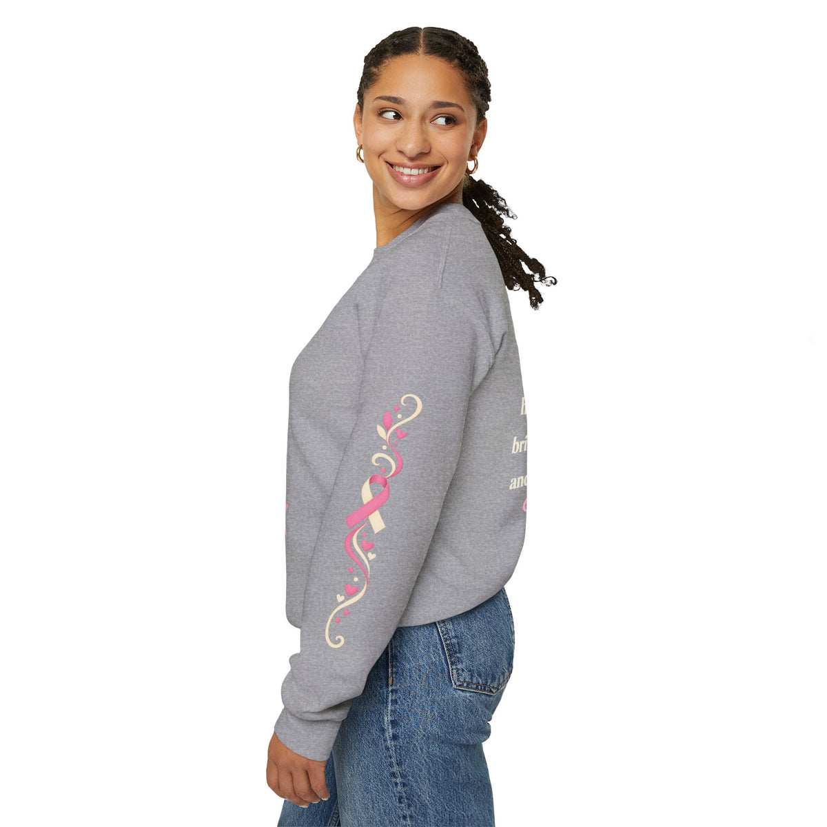 In This House We Wear Pink Crewneck Sweatshirt | Breast Cancer Awareness, Faith & Hope