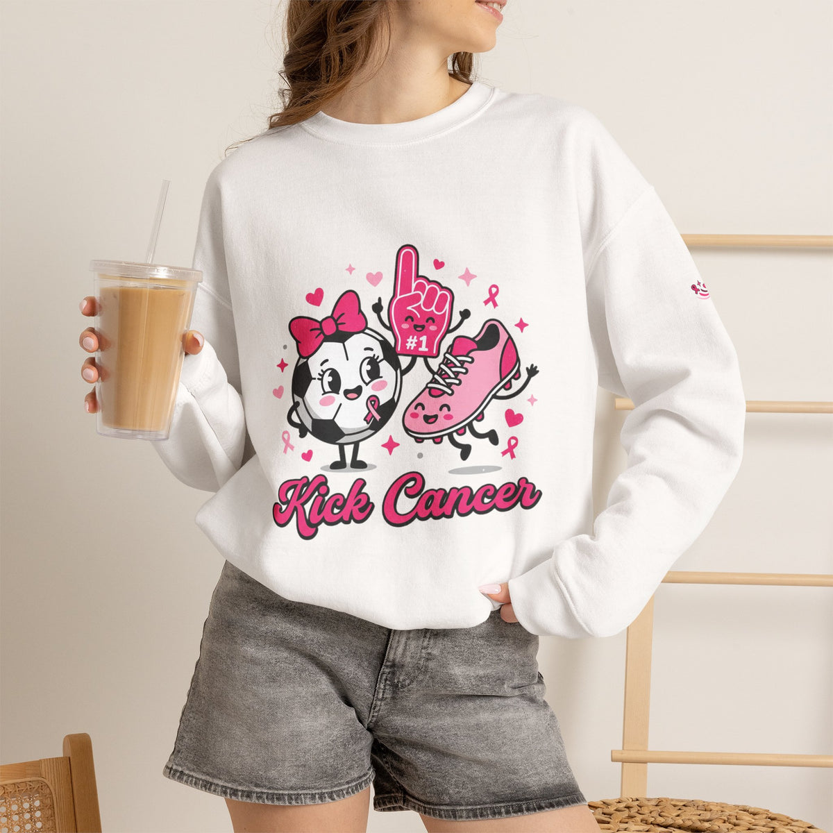 Kick Cancer Crewneck Sweatshirt | Breast Cancer Awareness, Pink Ribbon