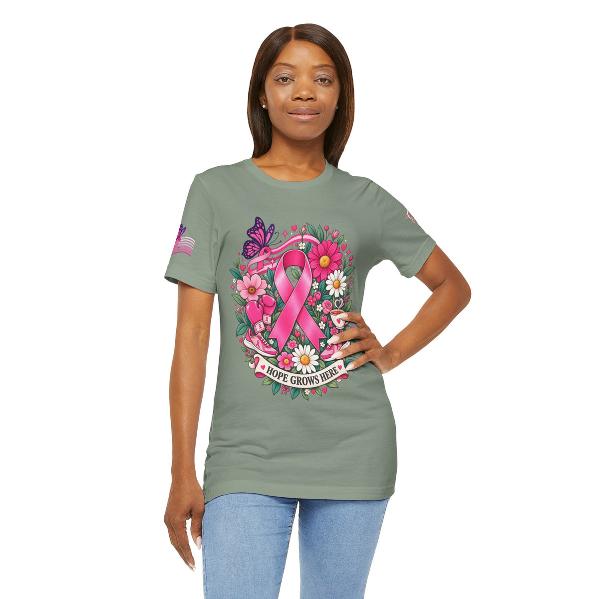 Hope Grows Here Ribbon Tee | Breast Cancer Awareness, Pink Floral