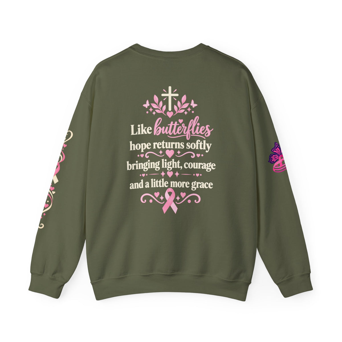 In This House We Wear Pink Crewneck Sweatshirt | Breast Cancer Awareness, Faith & Hope