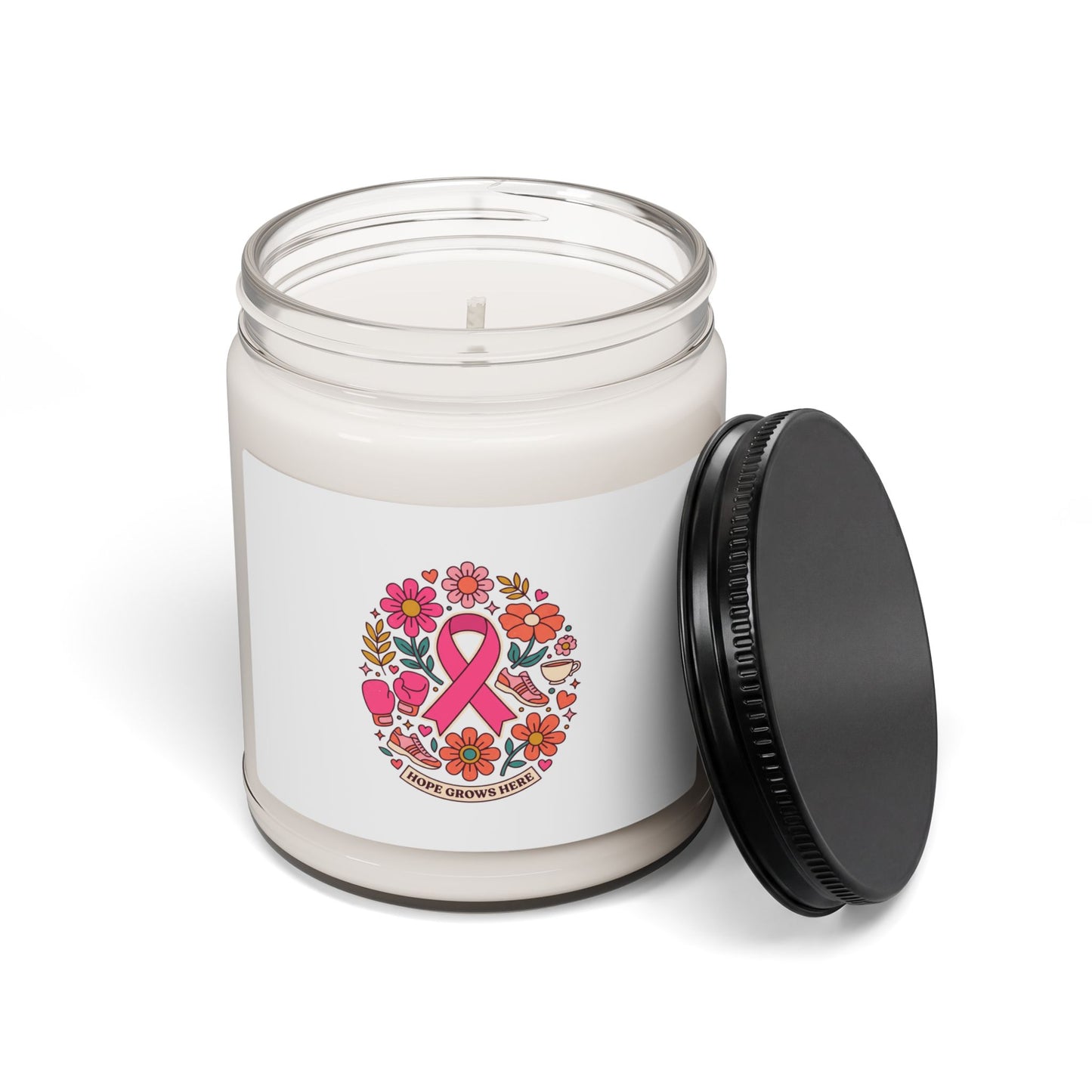 Breast Cancer Awareness Ribbon Candle | Scented Soy 9oz, Pink Floral Support