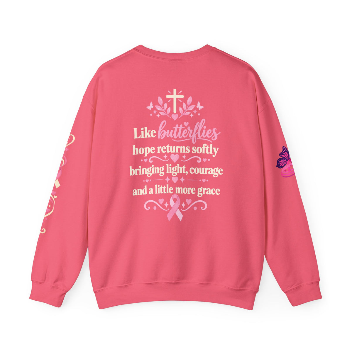 In This House We Wear Pink Crewneck Sweatshirt | Breast Cancer Awareness, Faith & Hope